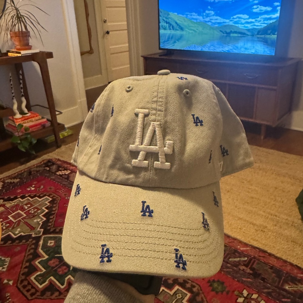 Urban Outfitters Beige and Blue Embroidered Cap
